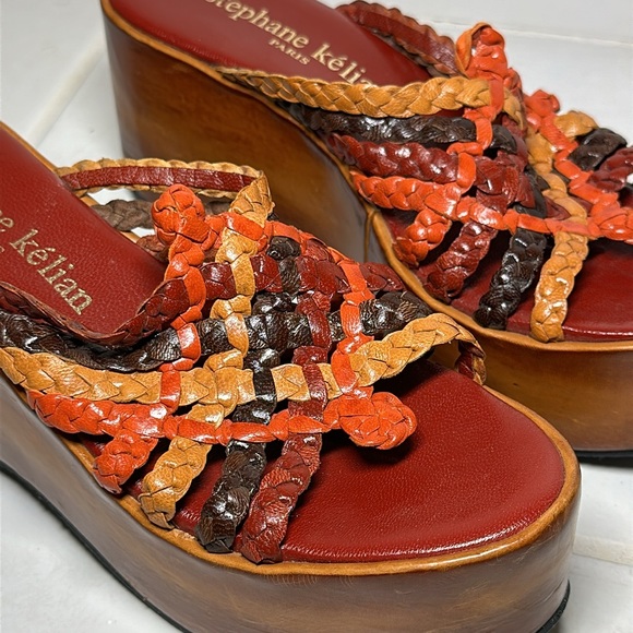 Stephane Kelian Paris Braided Wedge Sandals Red Size 5.5 Women’s GREAT CONDTION - Picture 2 of 9
